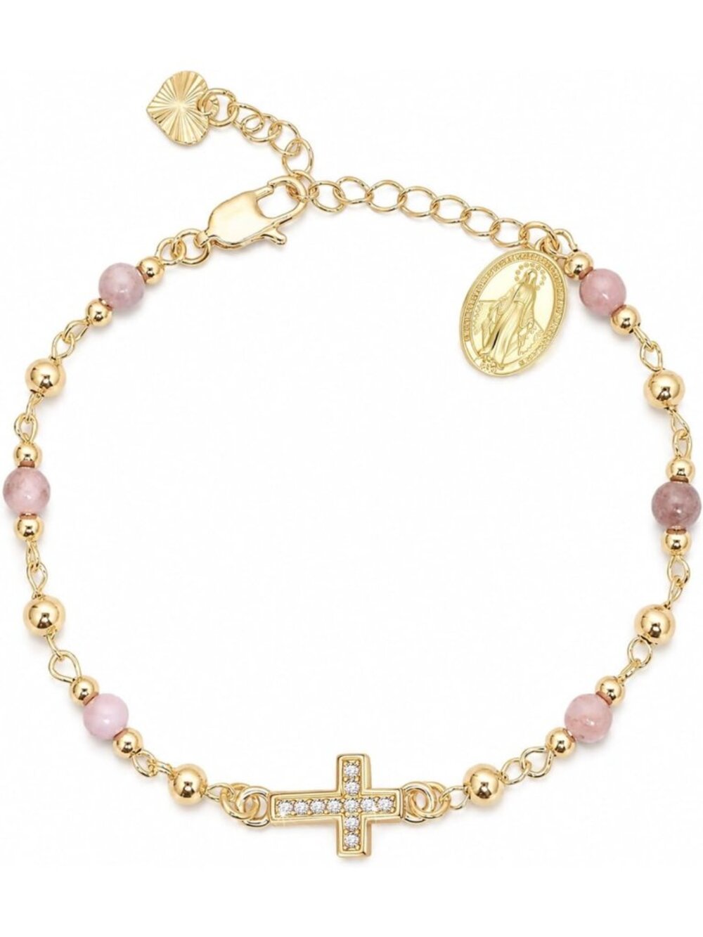 Elegant Gold Plated Virgin Mary Rosary Bracelet for Women - Catholic Cross